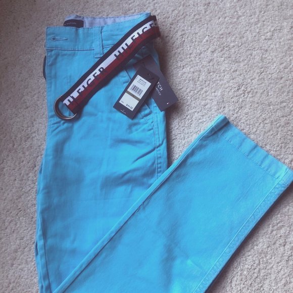 NWT Pants for Boys by Tommy Hilfiger, Turquoise + Branded Belt, Sz 14, New - Picture 1 of 6
